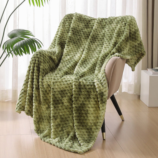Exclusivo Mezcla Large Soft Fleece Throw Blanket, 50x70 Inches Stylish Jacquard Throw Blanket for Couch, Cozy, Warm, Lightweight and Decorative Olive Green Blanket