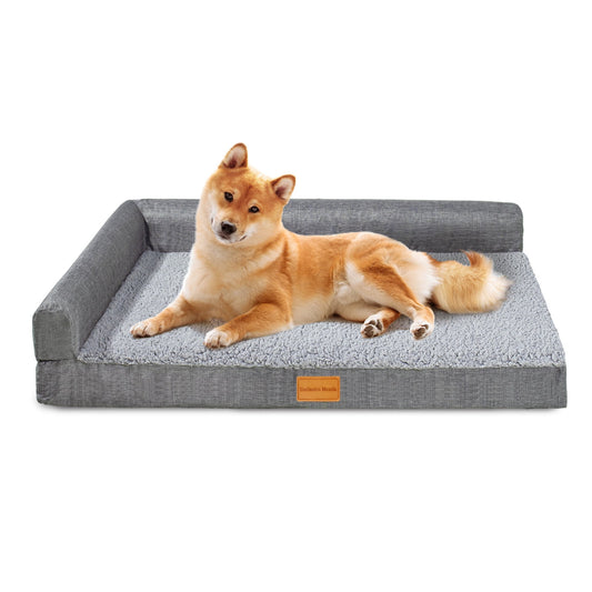 Exclusivo Mezcla Orthopedic Dog Bed for Medium Dogs 30''X20'', L Shaped with Removable Washable Cover, Waterproof Supportive Foam Pet Couch Bed Mat, Grey