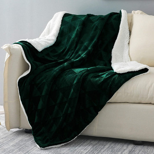 Exclusivo Mezcla 50" x 70" Large Throw Blanket, Reversible Brushed Flannel Fleece& Plush Sherpa Blanket(Forest Green)- Decorative, Lightweight, Soft and Warm