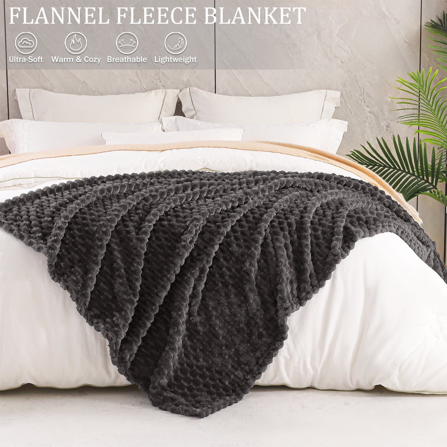 Exclusivo Mezcla Large Soft Fleece Throw Blanket, 50x70 Inches Stylish Jacquard Throw Blanket for Couch, Cozy, Warm, Lightweight and Decorative Grey Blanket
