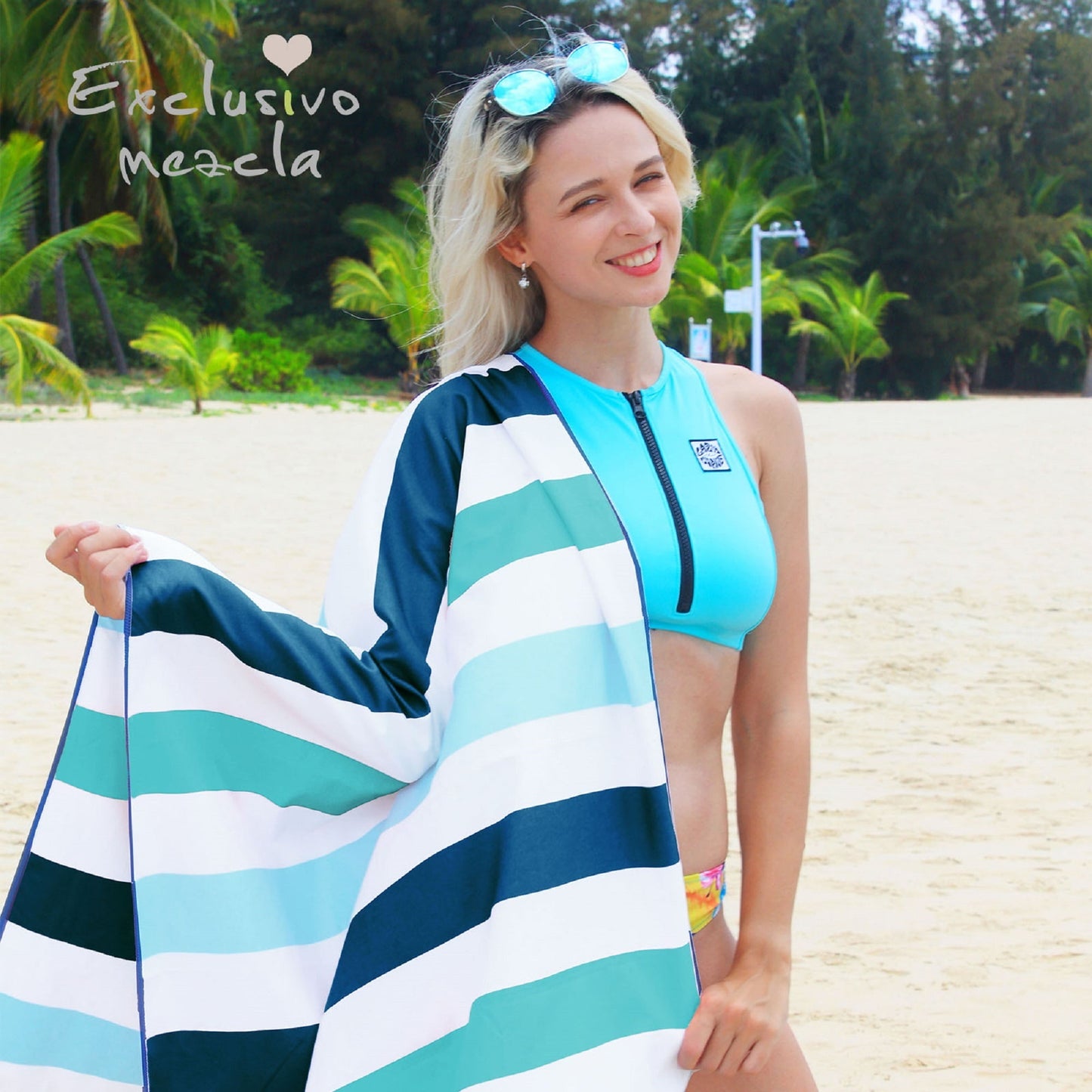 Exclusivo Mezcla Microfiber Quick Dry Beach Towel, Large Sand Free Beach Towel for Travel/ Camping/ Sports (Striped Green, 30"X60") - Super Absorbent, Compact and Lightweight