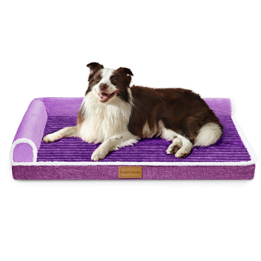Exclusivo Mezcla Orthopedic Pet Bed for Extra Large Dogs, 48"X30" Waterproof L Shaped Sofa Dog Bed, Purple