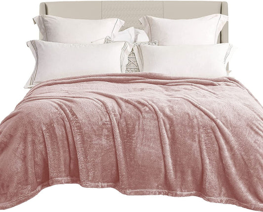 Exclusivo Mezcla Plush Fuzzy Fleece Queen Size Bed Blanket, Super Soft Fluffy and Thick Blankets for Travel Bed and Couch (Dusty Pink, 90x90 inches)