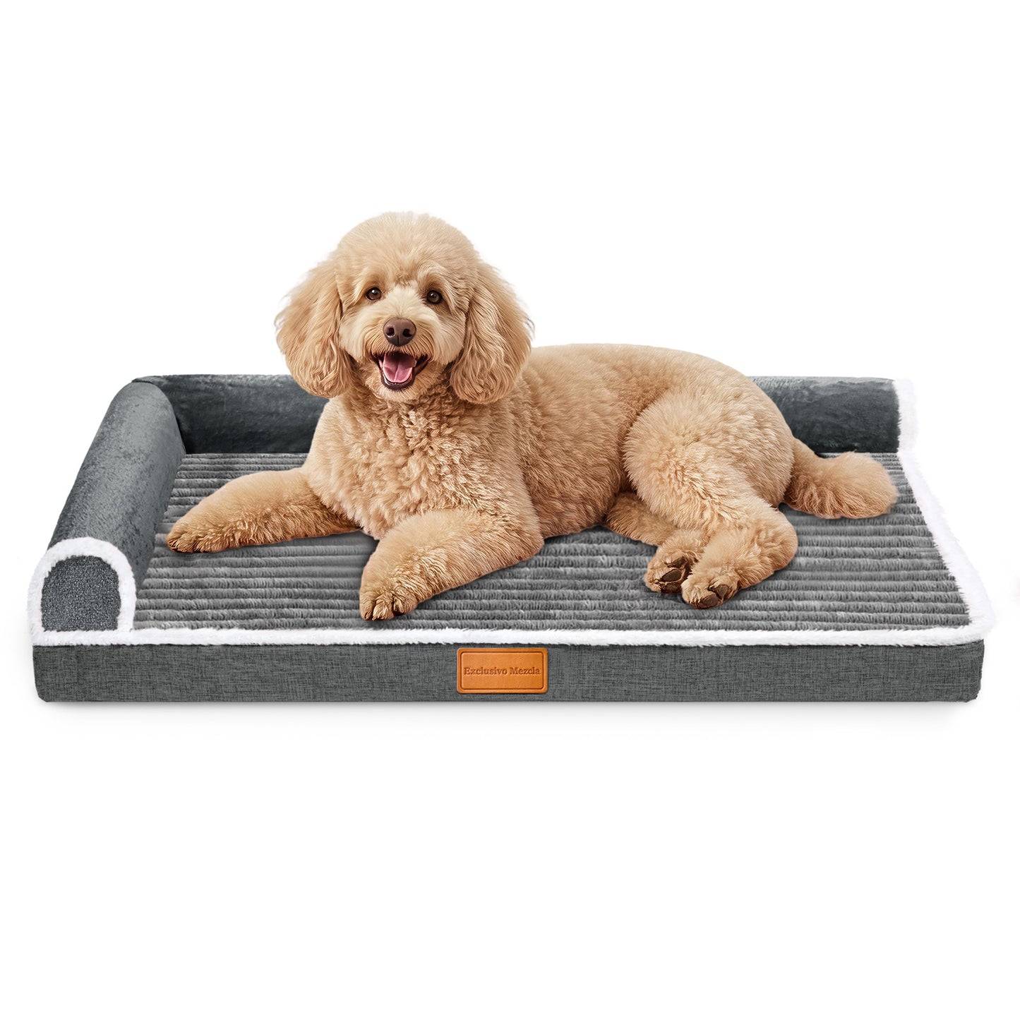 Exclusivo Mezcla Large Orthopedic Dog Bed, Luxury Striped Jacquard Pet Bed Sofa, Waterproof and Washable, 48"×30", Grey