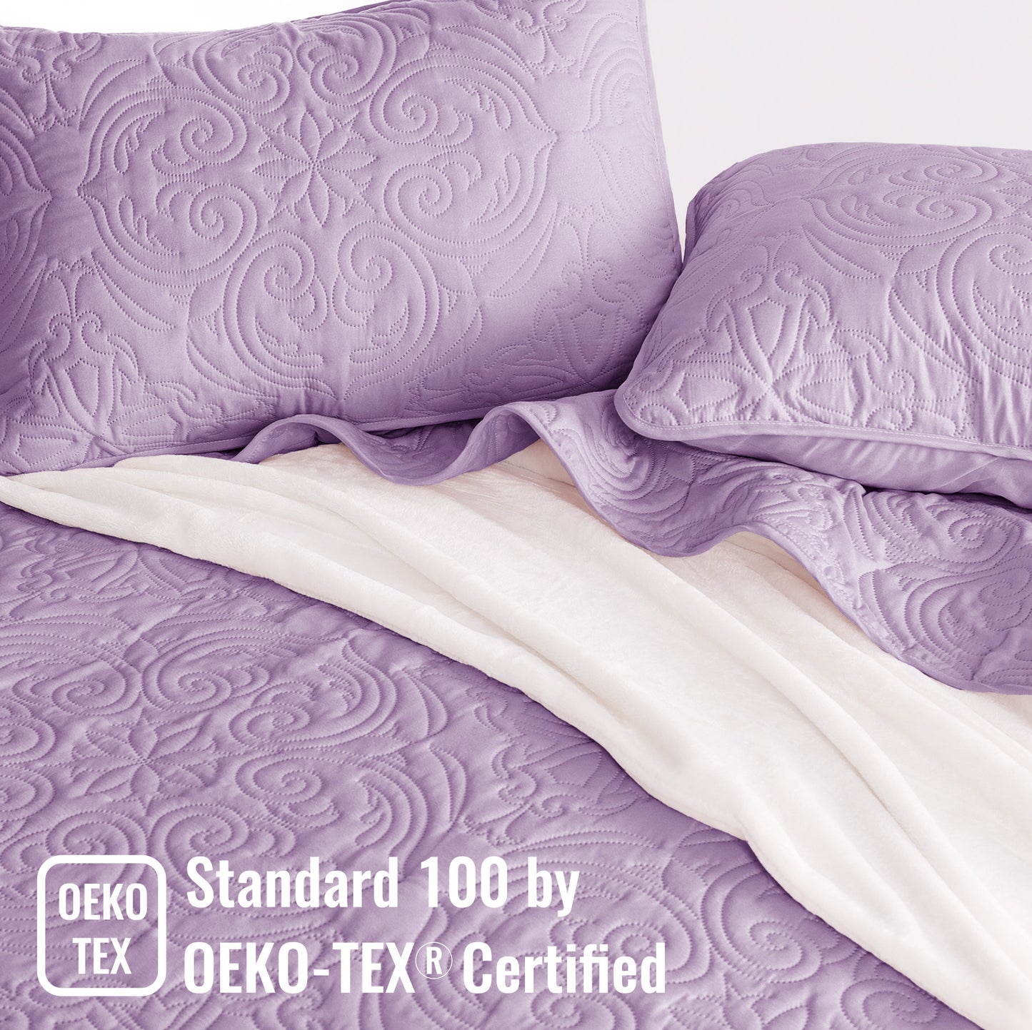 Exclusivo Mezcla Oversized King Quilt Bedding Set, Lightweight Vintage California Cal King Size Quilts with Pillow Shams, Soft Bedspreads Coverlets for All Seasons, (112"x104", Lilac)