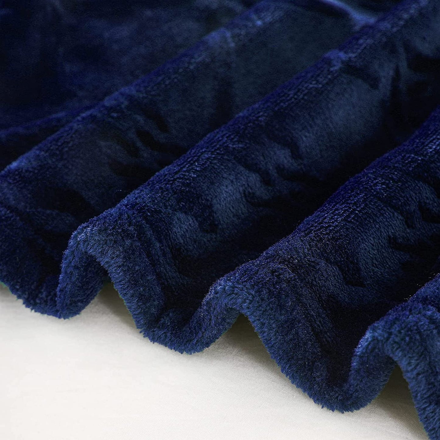 Exclusivo Mezcla Queen Size Soft Bed Blanket, Warm Fuzzy Luxury Bed Blankets, Decorative Geometry Pattern Plush Throw Blanket for Bed, 90x90 Inches, Navy Blue