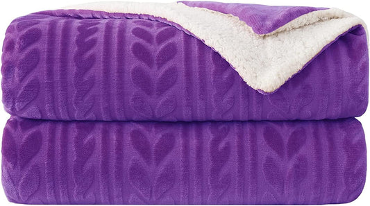 Exclusivo Mezcla 50"x70" Sherpa Fleece Throw Blanket, Reversible Velvet Plush Blankets and Soft Throws for Couch, Sofa, Bed, Super Cozy Thick and Warm, Purple