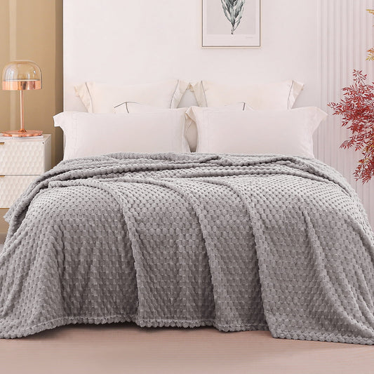 Exclusivo Mezcla Twin Size Soft Fleece Blanket, 60x80 Inches 3D Clouds Stylish Jacquard Velvet Blanket for Bed, Cozy Soft Lightweight for All Season, Light Grey Blanket