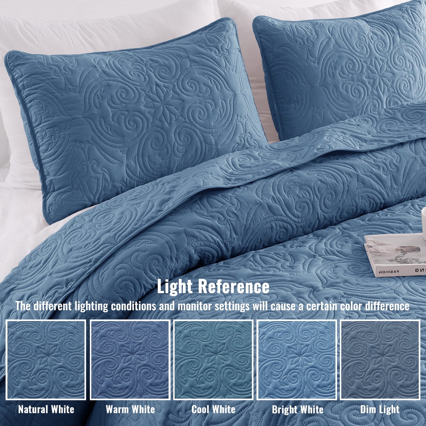 Exclusivo Mezcla King Quilt Bedding Set, Lightweight Vintage King Size Quilts with Pillow Shams, Soft Bedspreads Coverlets for All Seasons (104"x96", Bluish Grey)