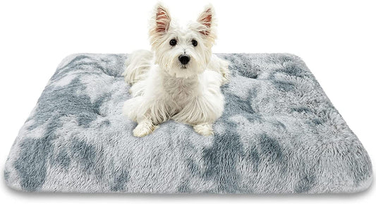 Exclusivo Mecla Soft Plush Dog Bed Crate Mat for Small Dogs (32*22*4 in), Faux Fur Fluffy Dog Pet Cat Kennel Pad with Anti-Slip Bottom, Machine Washable Gradient Grey