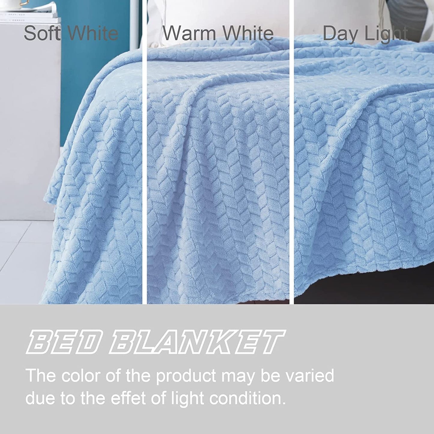 Exclusivo Mezcla King Size Flannel Fleece Blanket, 90x104 Inches Soft Jacquard Weave Leaves Pattern Velvet Plush Blanket for Bed, Cozy, Warm, Lightweight and Decorative Baby Blue Blanket