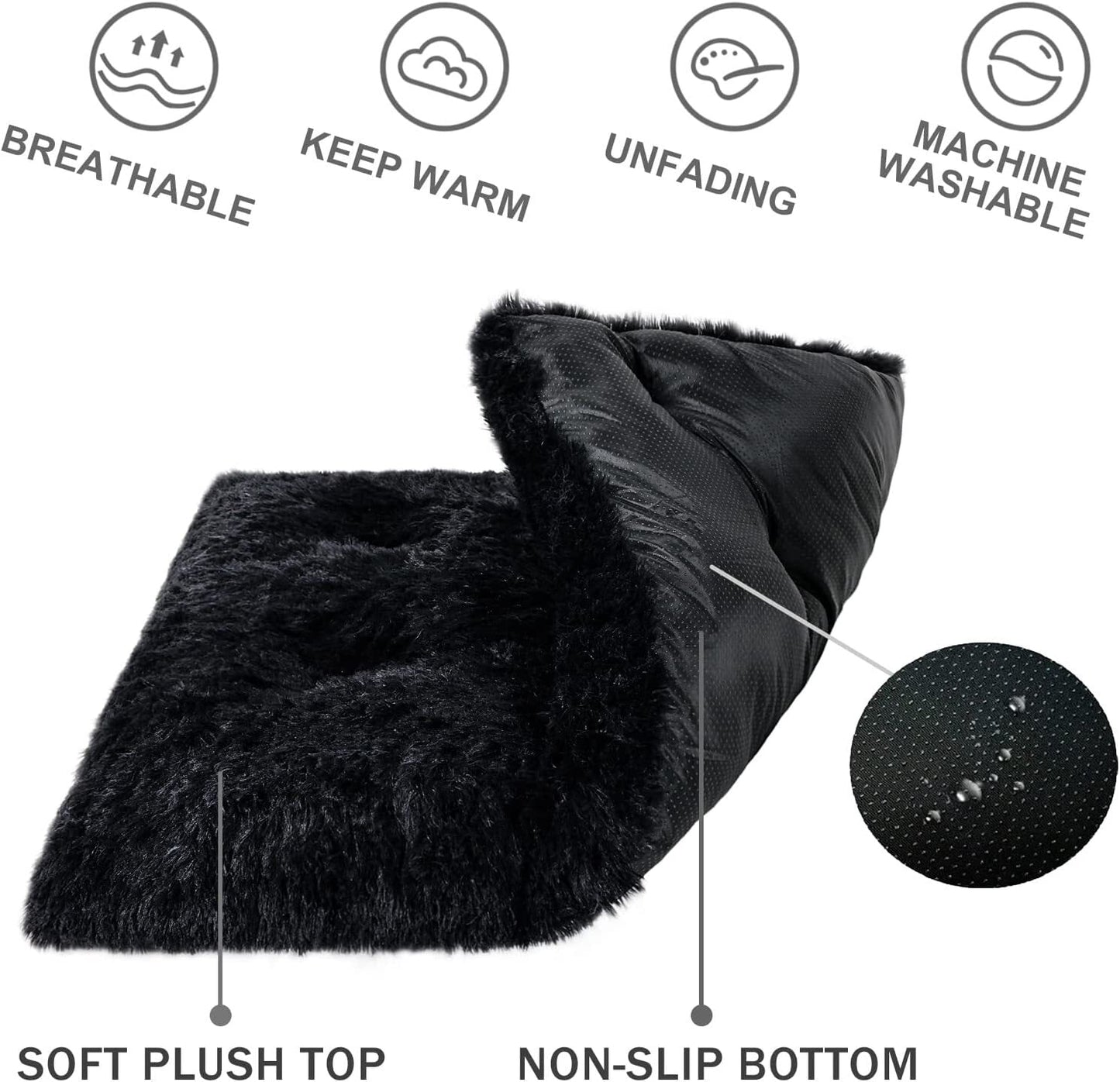 Exclusivo Mecla Soft Plush Dog Bed Crate Mat for Small Dogs (26*20*4 in), Faux Fur Fluffy Dog Pet Cat Kennel Pad with Anti-Slip Bottom, Machine Washable Black
