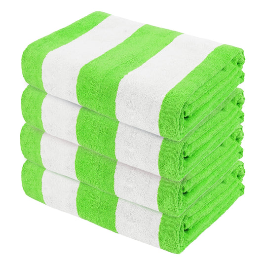 Exclusivo Mezcla 4-Pack Microfiber Cabana Striped Large Beach/Pool/Bath Towel for Adults (Light Green, 30" x 60") - Soft, Quick Dry, Lightweight and Absorbent