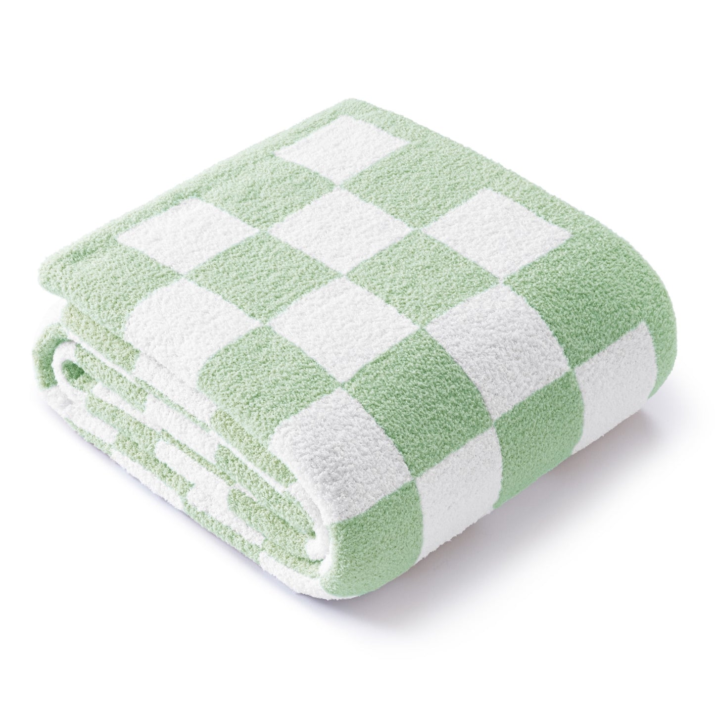 Exclusivo Mezcla Checkered Knit Throw Blanket, Ultra Soft Cozy Fluffy Checkerboard Blankets, Lightweight Fuzzy Plush Throw for Couch and Bed, Sage Green, 50"x60"