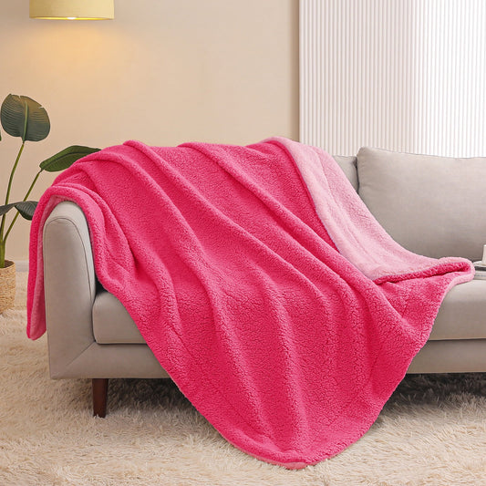Exclusivo Mezcla Reversible Sherpa Fleece Throw Blanket for Couch, Soft Plush Blanket for Bed Sofa, Warm Fluffy Blankets for All Season, 50x60 Inches, Hot Pink/ Light Pink