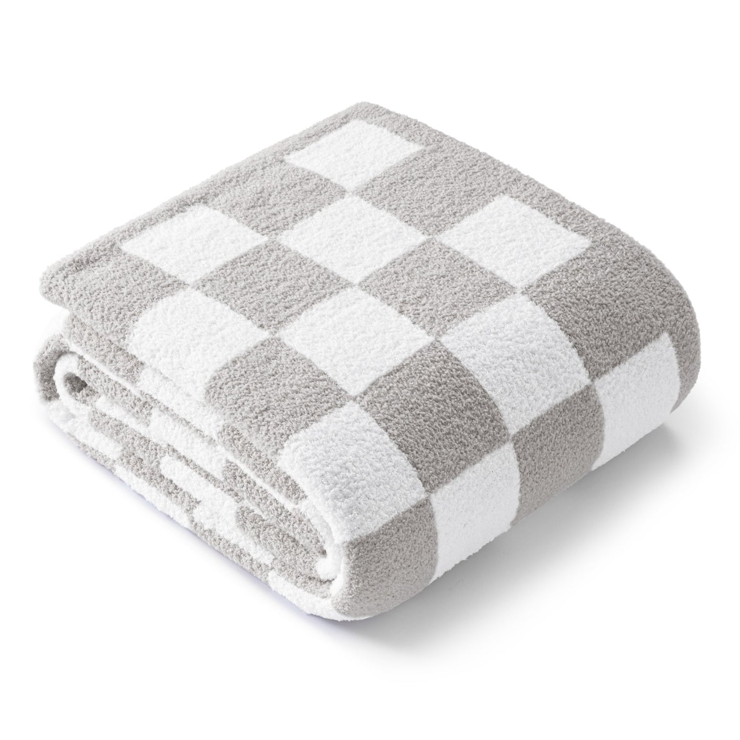 Exclusivo Mezcla Checkered Knit Throw Blanket, Ultra Soft Cozy Fluffy Checkerboard Blankets, Lightweight Fuzzy Plush Throw for Couch and Bed, Light Grey, 50"x60"