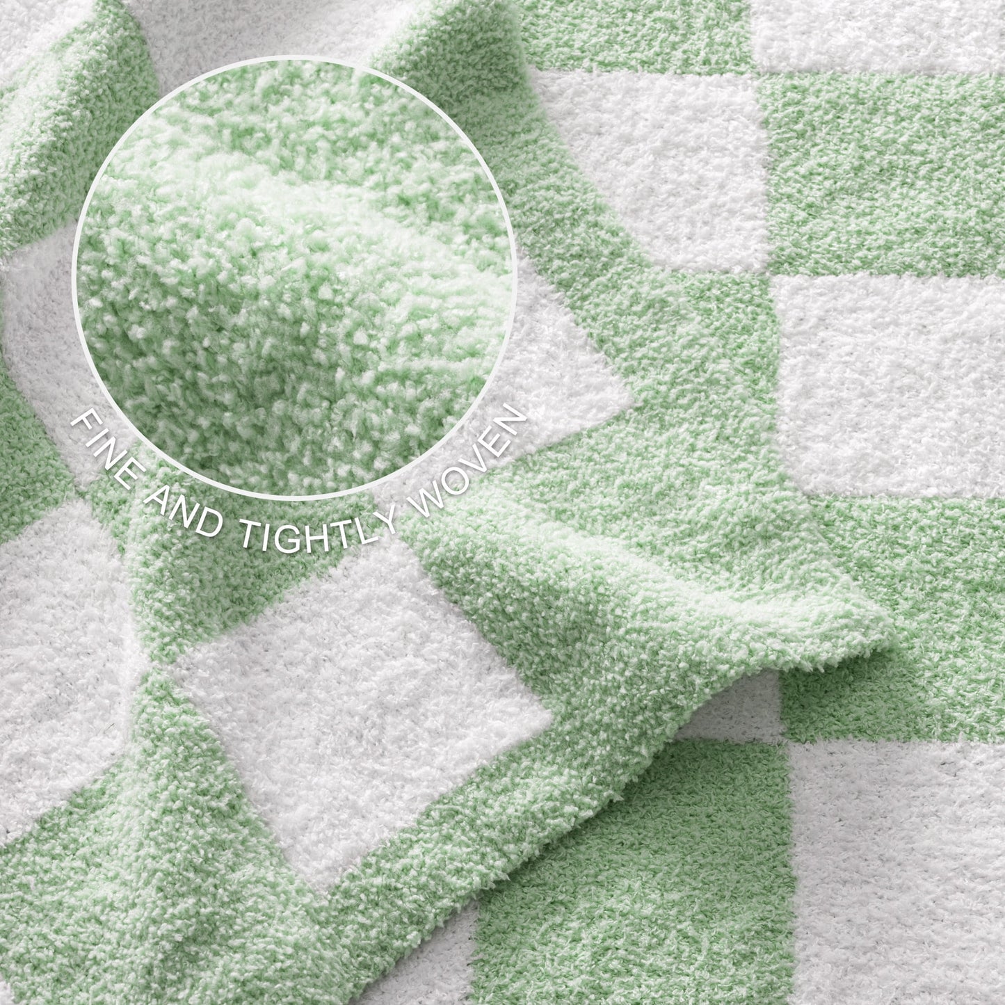 Exclusivo Mezcla Checkered Knit Blanket for Bed Queen Size, Ultra Soft Cozy Fluffy Blanket, Lightweight Fuzzy Throw for Couch and Bed, Sage Green, 90"x90"