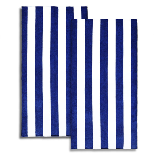 Exclusivo Mezcla 2 Pack Microfiber Cabana Striped Large Beach Towel for Adults (Navy, 30" x 60")-Soft, Quick Dry, Absorbent, and Plush