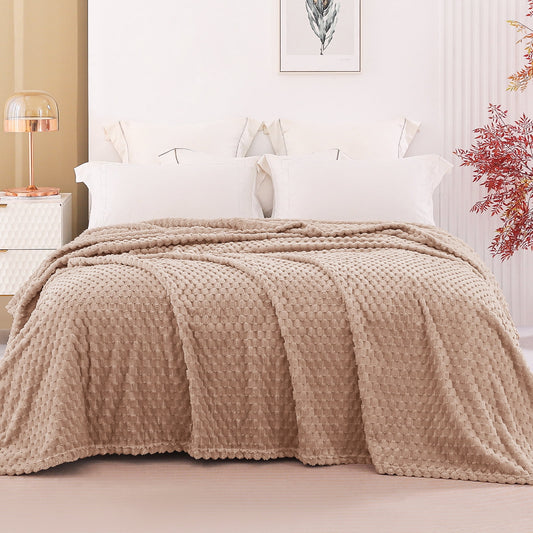 Exclusivo Mezcla Twin Size Flannel Fleece Blanket, 60x80 Inches Stylish Jacquard Velvet Plush Blanket for Bed, Cozy, Warm, Lightweight and Decorative Camel Blanket