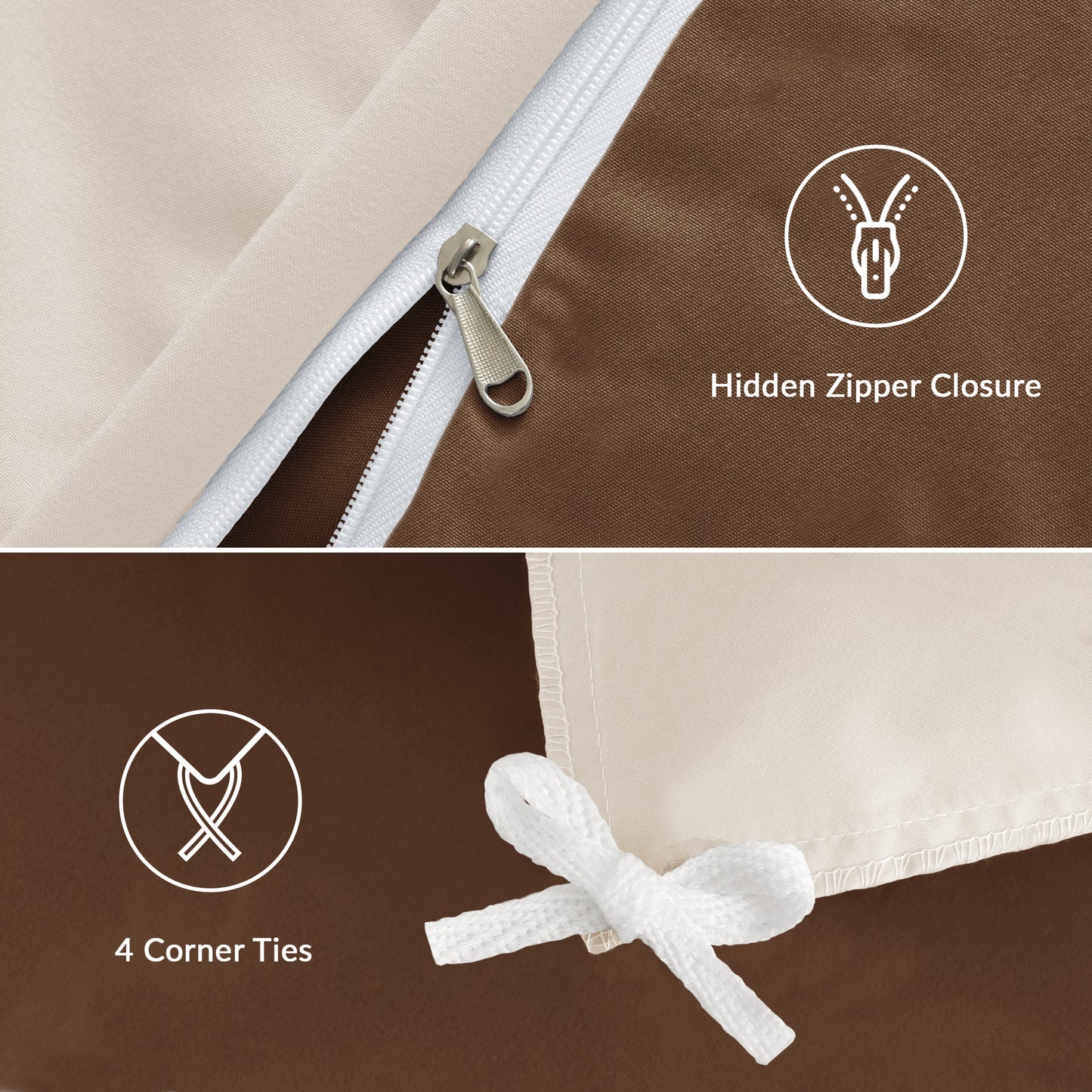 Exclusivo Mezcla Queen Bedding Duvet Cover Set, 3 Pieces Lightweight Comforter Cover with Pillow Shams (Brown and Brich Beige)