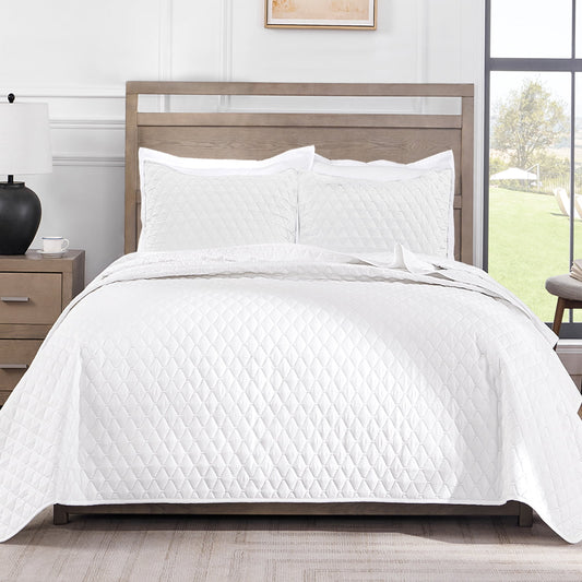 Exclusivo Mezcla Ultrasonic Reversible Twin Quilt Bedding Set with Pillow Sham, Lightweight Quilts Twin Size, Soft Bedspreads Bed Coverlets for All Seasons - (White, 68"x88")