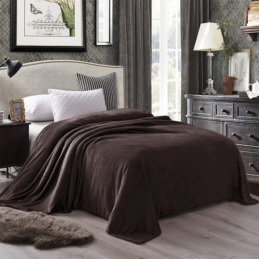 Exclusivo Mezcla Queen Size Flannel Fleece Velvet Plush Bed Blanket as Bedspread, Coverlet, Bed Cover (90x90 inches, Coffee) Soft, Lightweight, Warm and Cozy