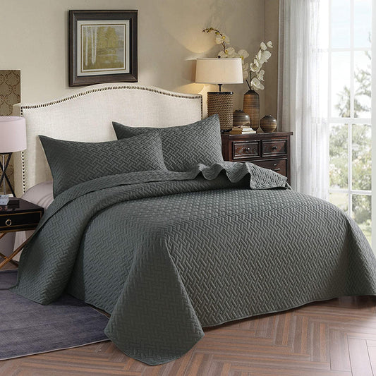 Exclusivo Mezcla 3-Piece King Size Quilt Set with Pillow Shams, Basket Quilted Bedspread/Coverlet/Bed Cover(96x104 Inches, Dark Grey) -Soft, Lightweight and Reversible
