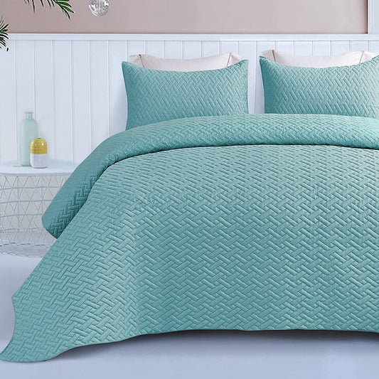 Exclusivo Mezcla 3-Piece King Size Quilt Set with Pillow Shams, Basket Quilted Bedspread/Coverlet/Bed Cover(96x104 Inches, Turquoise) -Soft, Lightweight and Reversible