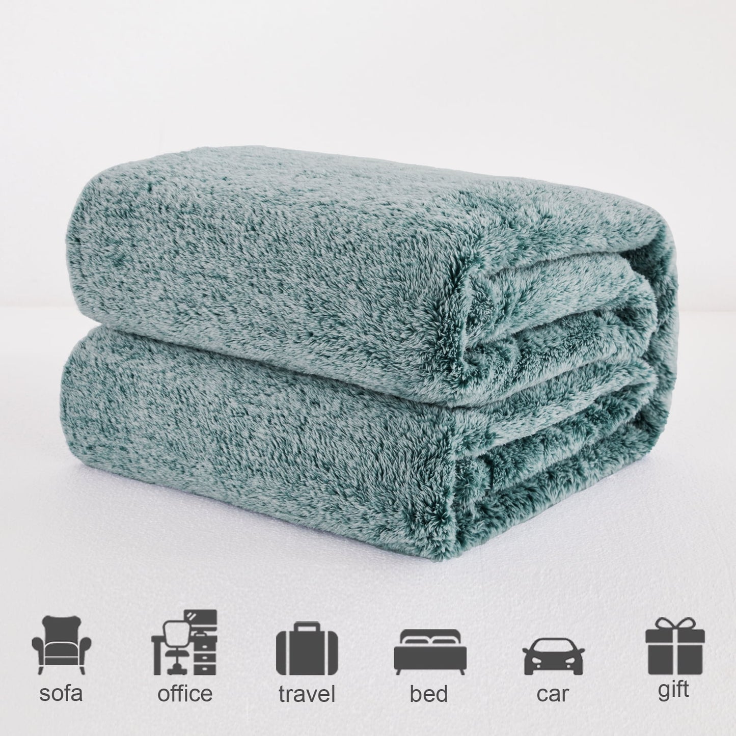 Exclusivo Mezcla Plush Fuzzy Fleece King Size Bed Blanket, Super Soft Fluffy and Thick Blankets for Travel Bed and Couch (Mixed Forest Green, 90x104 inches)