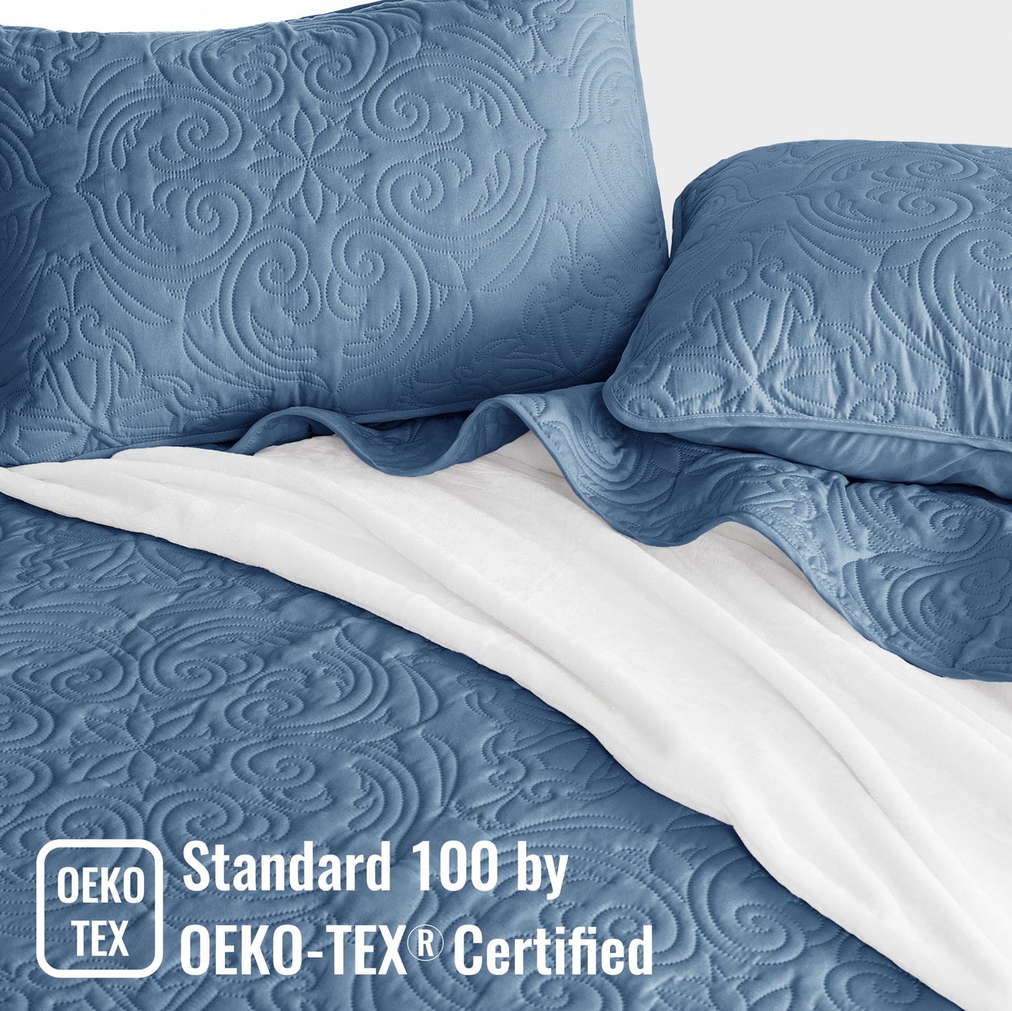 Exclusivo Mezcla Oversized King Quilt Bedding Set, Lightweight Vintage California Cal King Size Quilts with Pillow Shams, Soft Bedspreads Coverlets for All Seasons (112"x104", Bluish Grey)