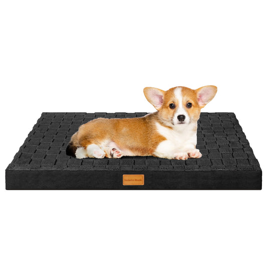 Exclusivo Mezcla Checkered Orthopedic Pet Bed for Small Dogs 20"X15", Waterproof Removable Washable Cover, Black