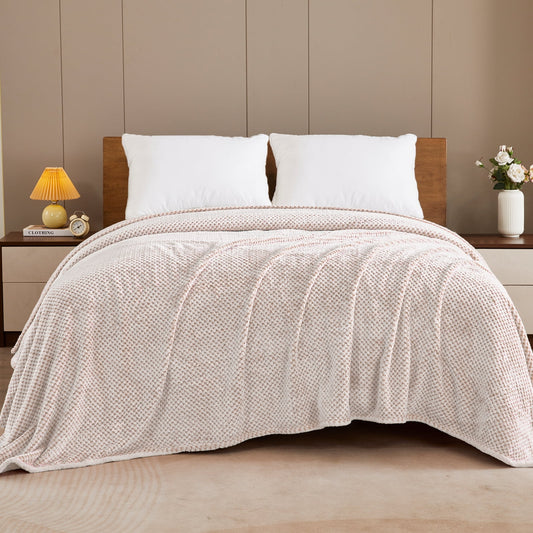 Exclusivo Mezcla Waffle Textured Soft Fleece Blanket, King Size Bed Blanket, Cozy Warm and Lightweight (Mixed Camel, 90x104 inches)