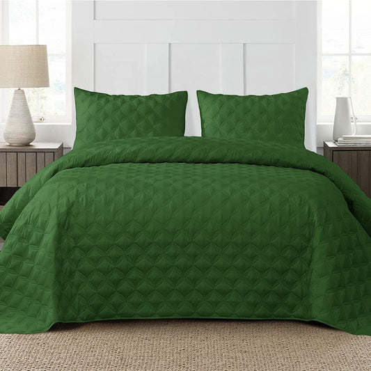 Exclusivo Mezcla Bed Quilt Set Twin Size for All Seasons, Stitched Pattern Quilted Bedspread/ Bedding Set/ Coverlet with 1 Pillow sham, Lightweight and Soft, Grass Green
