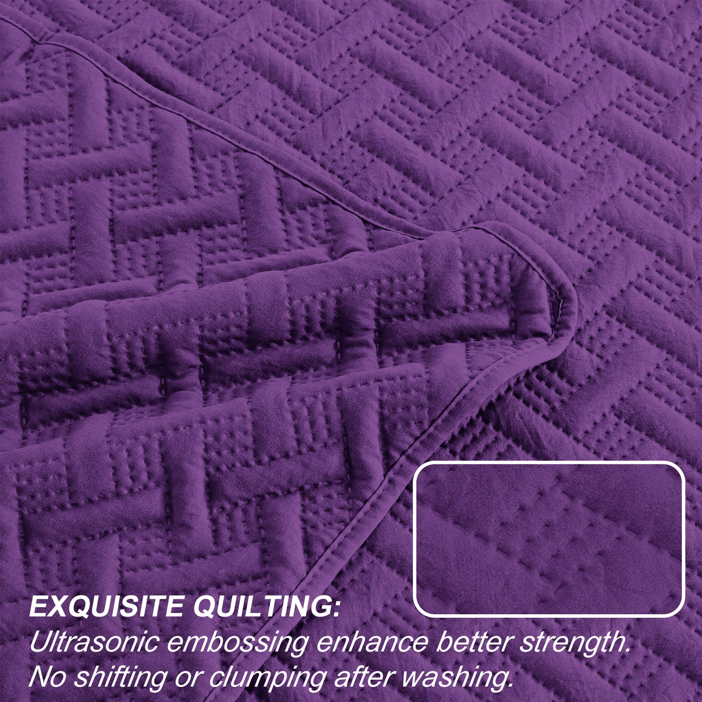 Exclusivo Mezcla 2-Piece Deep Purple Twin Size Quilt Set, Weave Pattern Ultrasonic Lightweight and Soft Quilts/Bedspreads/Coverlets/Bedding Set (1 Quilt, 1 Pillow Sham) for All Seasons