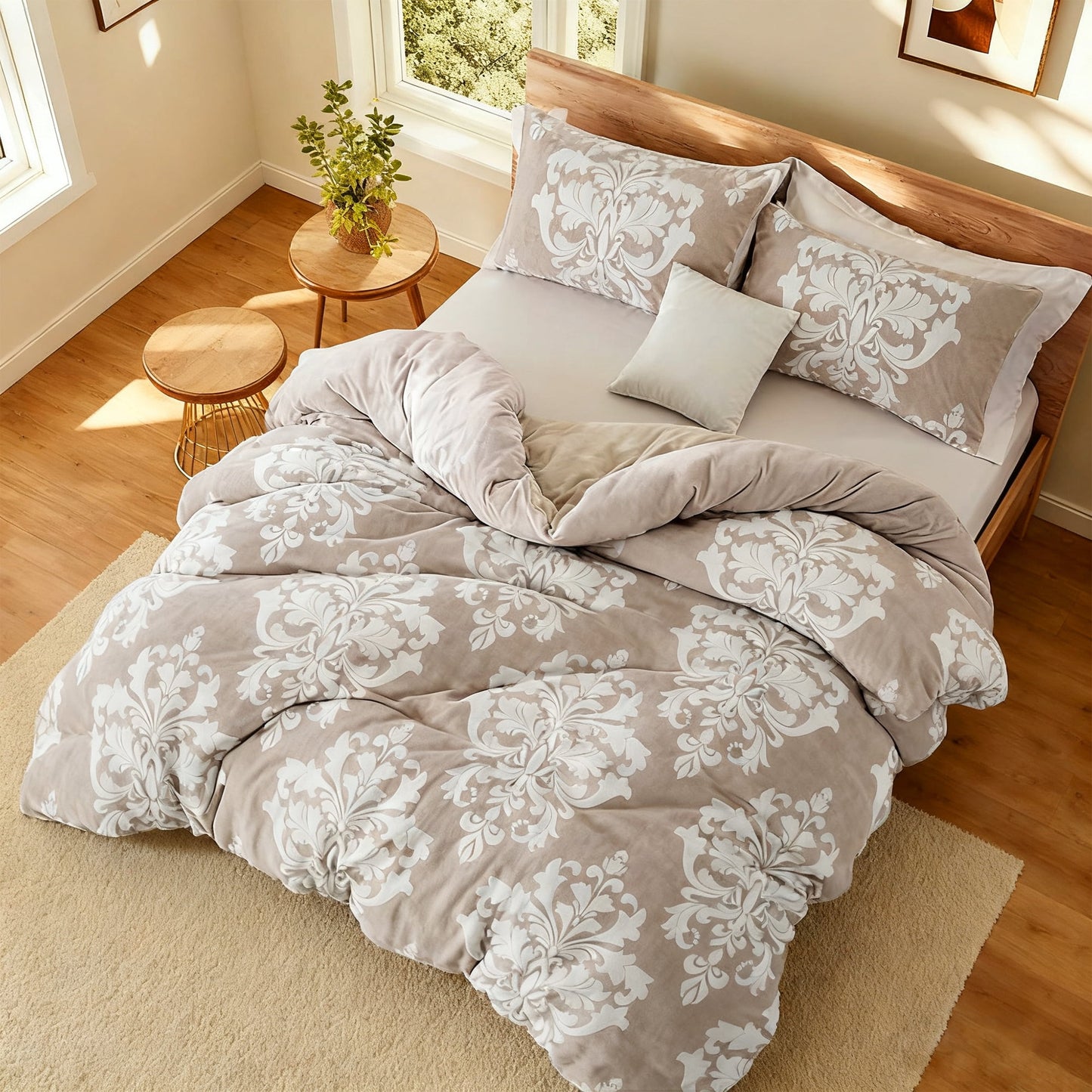 Exclusivo Mezcla Luxury Fuzzy Twin Comforter Set, 2 Pieces Boho Soft Warm Camel Comforters, Reversible Flannel Fluffy Bedding Comforter Sets for All Seasons