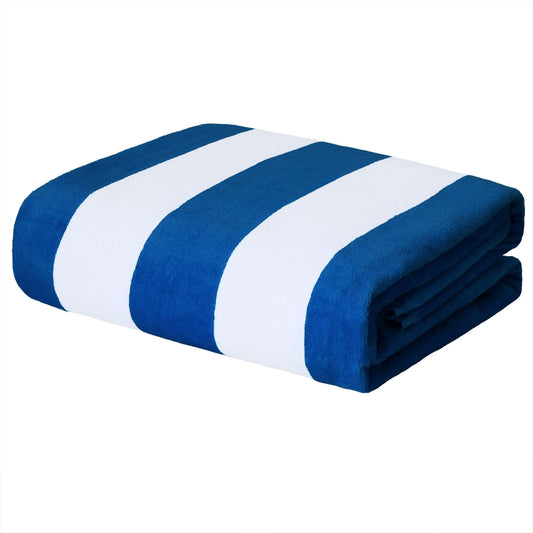 Exclusivo Mezcla Cotton Oversized 35"x70" Cabana Stripe Beach Towel, Super Absorbent Soft Plush Pool Towel, Bath Towel (Ocean Blue)