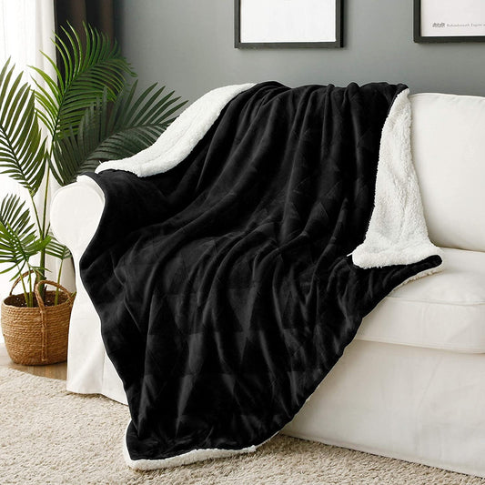 Exclusivo Mezcla 50" x 70" Large Throw Blanket, Reversible Brushed Flannel Fleece& Plush Sherpa Blanket(Black)- Decorative, Lightweight, Soft and Warm