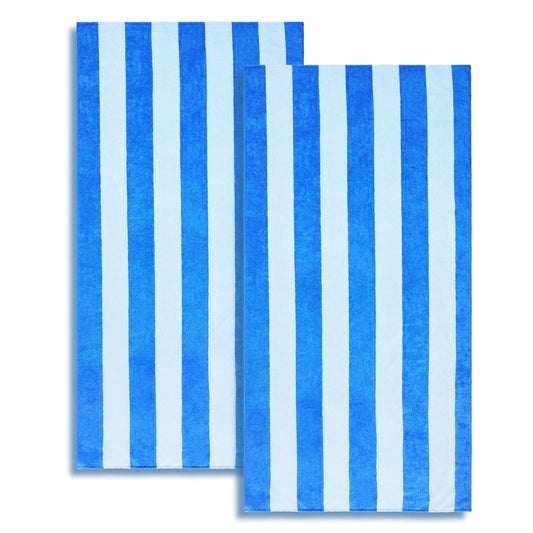 Exclusivo Mezcla 2 Pack Microfiber Cabana Striped Large Beach Towel for Adults (Blue, 30" x 60")-Soft, Quick Dry, Absorbent, and Plush