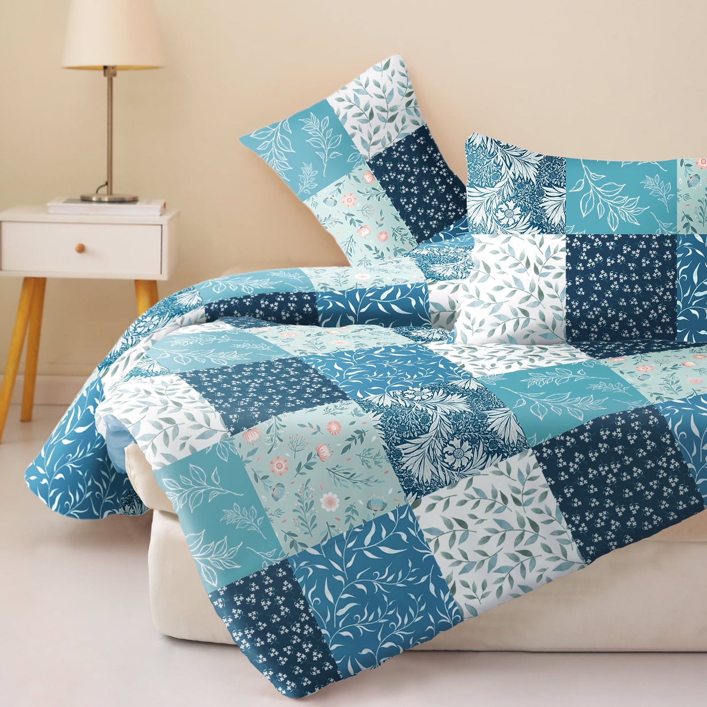 Exclusivo Mezcla 3-Piece Patchwork King Size Comforter Set, Microfiber Bedding Down Alternative Comforter for All Seasons with 2 Pillow Shams, Navy Blue