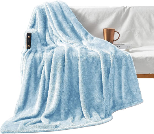 Exclusivo Mezcla Plush Fuzzy Large Fleece Throw Blanket ( 50" x 70", Baby Blue)- Soft, Warm& Lightweight