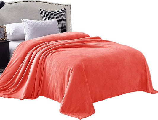 Exclusivo Mezcla Twin Size Flannel Fleece Velvet Plush Bed Blanket as Bedspread, Coverlet, Bed Cover (90x66 inches, Coral Orange) Soft, Lightweight, Warm and Cozy