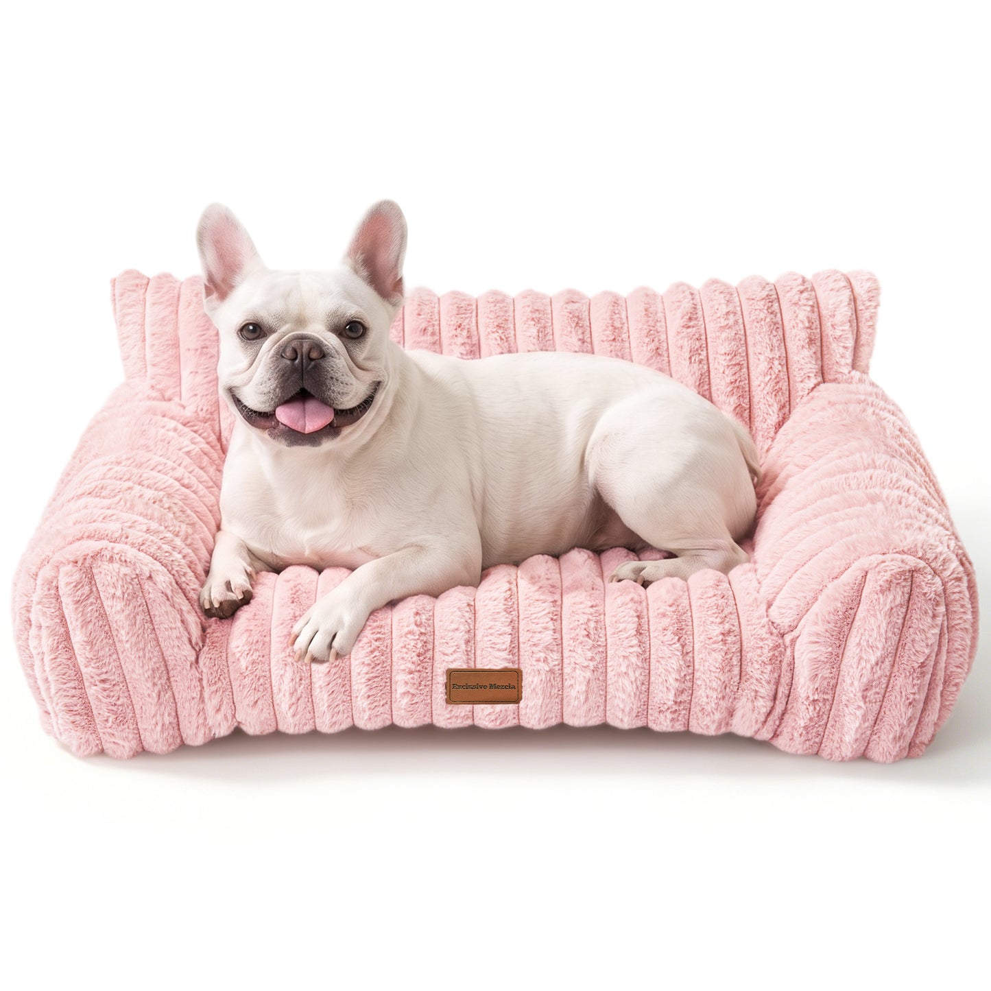 Exclusivo Mezcla Sofa Pet Bed with Raised Backrest for Small Medium Dogs, 30"x20" Cozy Plush Cord Couch Dog Bed, Removable Washable Cover, Pink
