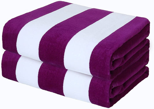 Exclusivo Mezcla 2-Pack Cotton Large Cabana Stripe Beach Towels, Super Absorbent Soft Plush Pool Towel, Bath Towel (Purple, 30"x60")