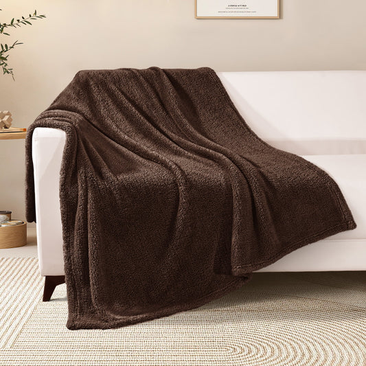 Exclusivo Mezcla Soft Fleece Throw Blanket for Couch, Super Soft Velvet Plush Bed Blanket, Fuzzy Cozy Blankets for All Seasons, 50x60 Inches, Coffee Blanket