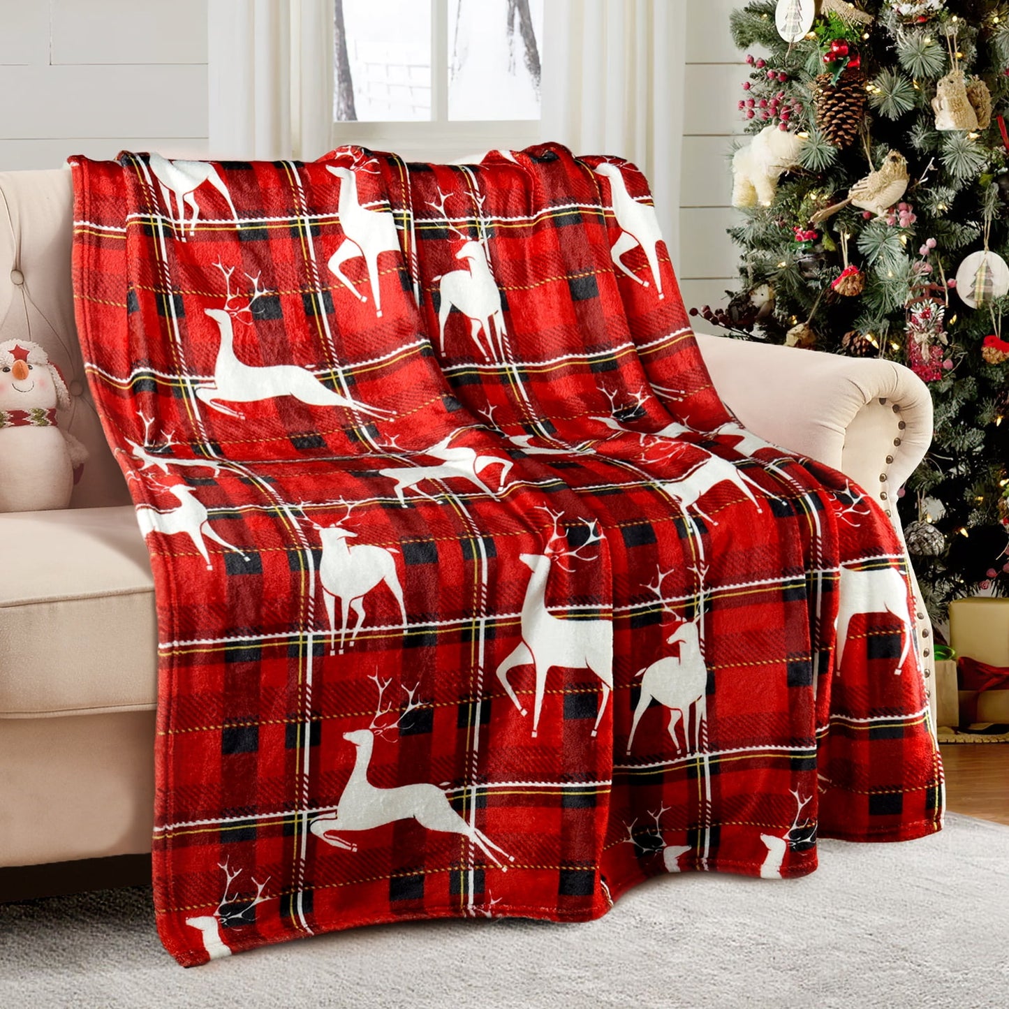 Exclusivo Mezcla Fleece Throw Blanket, Ultra Plush Christmas Holiday Printed Velvet Blankets,Lightweight and Cozy-50"x60"(Red Checkered)