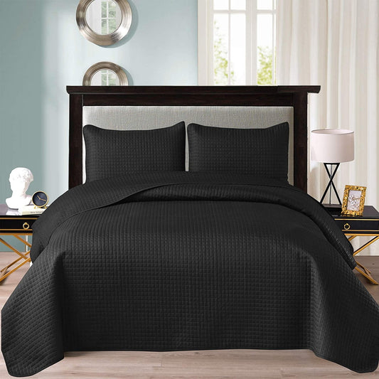 Exclusivo Mezcla Ultrasonic Reversible Twin Quilt Bedding Set with Pillow Sham, Lightweight Quilts Twin Size, Soft Bedspreads Bed Coverlets for All Seasons - (Black, 68"x88")