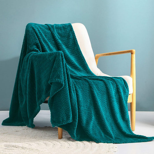 Exclusivo Mezcla Large Flannel Fleece Throw Blanket, Jacquard Weave Wave Pattern (50" x 70", Teal) - Soft, Warm, Lightweight and Decorative