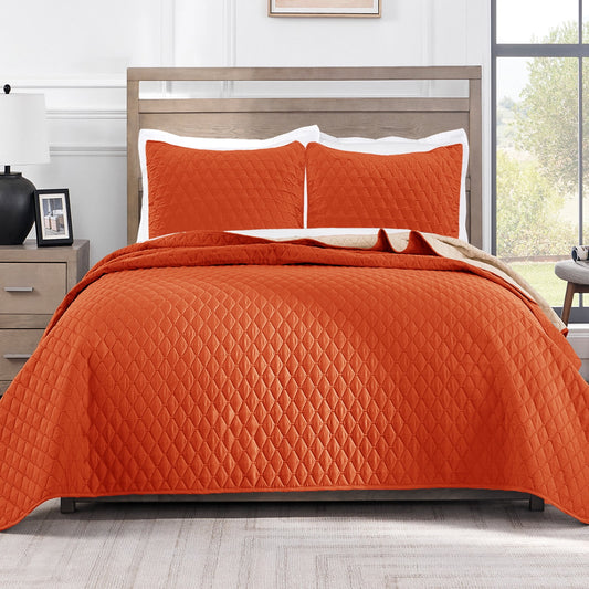 Exclusivo Mezcla Ultrasonic King Size Quilt Bedding Set with Pillow Shams, Lightweight Quilts King Size, Soft Bedspreads Bed Coverlets for All Seasons - (Burnt Orange, 104"x96")