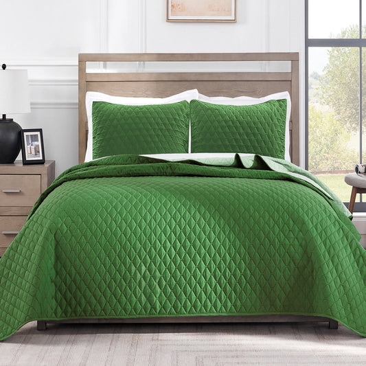 Exclusivo Mezcla Ultrasonic Reversible 2 Piece Twin Size Quilt Set with Pillow Sham, Lightweight Bed Cover Soft Bedspreads Coverlet set - (Green, 68"x88")