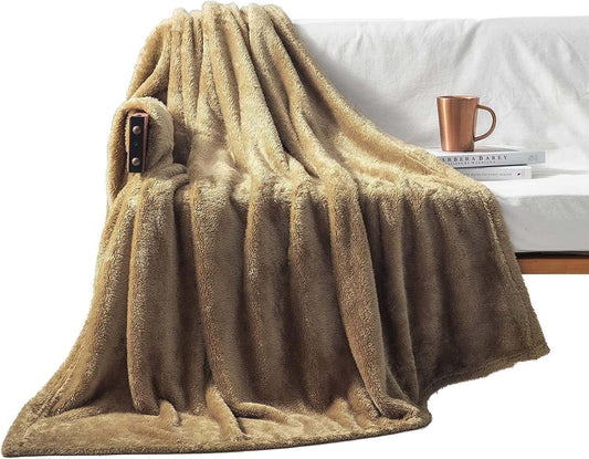 Exclusivo Mezcla Plush Fuzzy Large Fleece Throw Blanket ( 50" x 70", Brown)- Soft, Warm& Lightweight